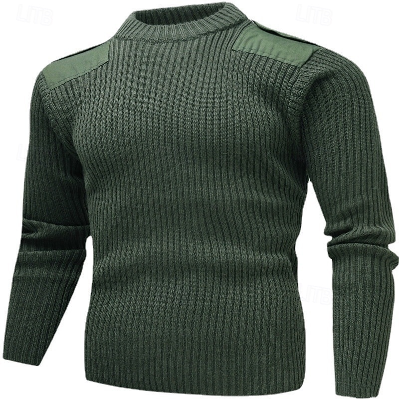 Men's Pullover Sweater Jumper Cashmere Cashmere Sweater Knit Sweater Ribbed Knit Regular Knitted Plain Crew Neck Fashion Casual Daily Wear Date Clothing Apparel Fall & Winter Navy Blue Army Green S M2