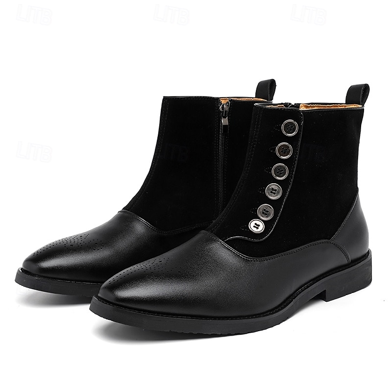 Men's Two-Tone Faux Leather Button Boots – Vintage Victorian Style Ankle Boots for Formal and Casual Occasions 29