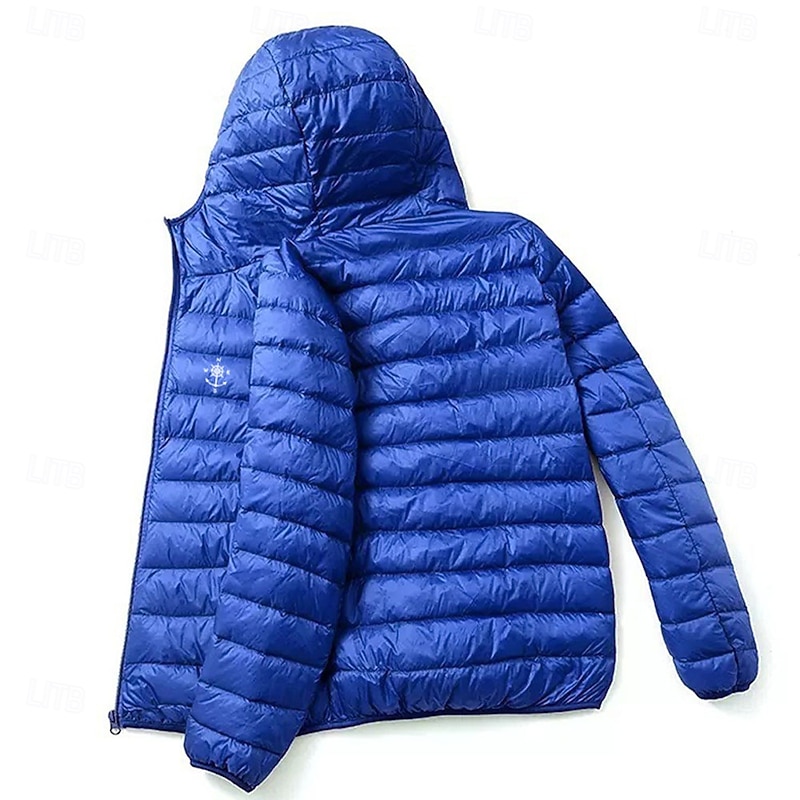 Men's Graphic Nautical Compass Down Jacket Puffer Jacket Waterproof Casual Daily Holiday Going out Print Fall Winter Hooded Long Sleeve Black Red Navy Blue2