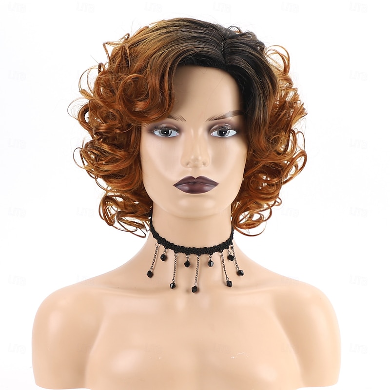 Synthetic Wig Curly Asymmetrical Wig Short Light golden White Orange Brown Multi Color Synthetic Hair Women's Fashionable Design Soft Natural White Brown Multi-color4