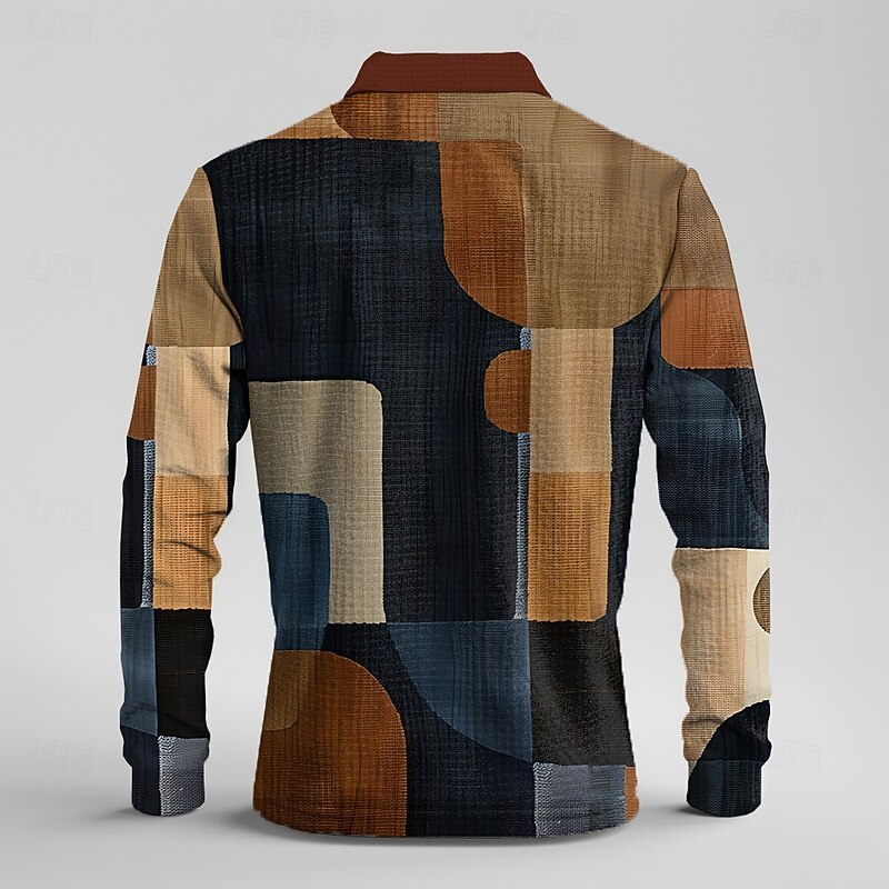 Men's Plaid Waffle Polo Shirts Golf Shirt Long Sleeve Polo Shirts Collared Shirts Vintage Casual Vacation Wear Formal Wear Festival Wear Buttons 3D Print Spring Fall Winter Blue2