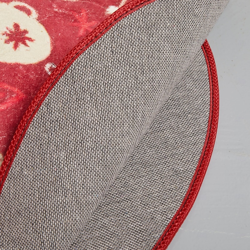 Christmas Decorations Round Area Rug  Washable Living Room Red Round Rug,Winter Soft Low Pile Bedroom Non-Slip Circular Mat,Moroccan Holiday Xmas Decor Floor Carpet for Bathroom Kitchen Dorm2