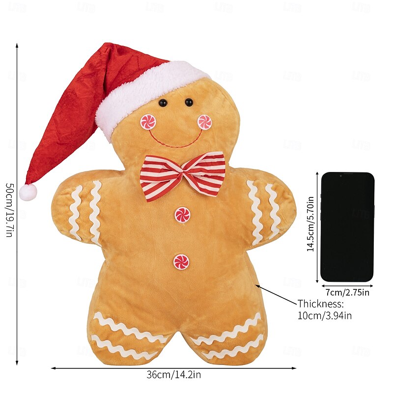 Christmas Gingerbread Man Pillow, Yellow Cookie Cartoon Cushion, Kids Gift and Window Display Decor, Vacuum-Sealed Packaging3