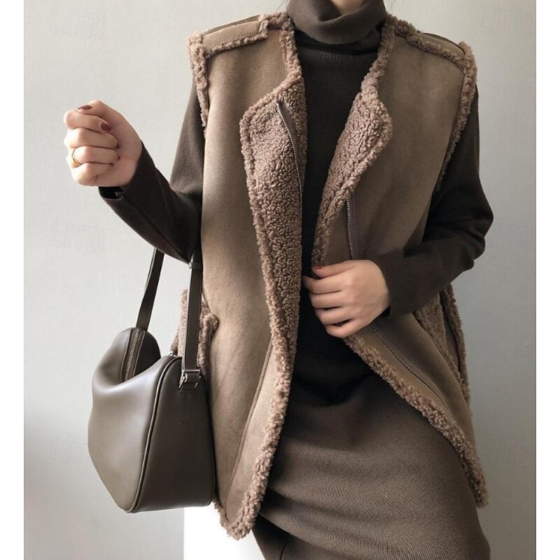 Women's Casual Jacket Outdoor Zipper Solid Color Windproof Fashion Regular Fit Outerwear Sleeveless Fall Black M