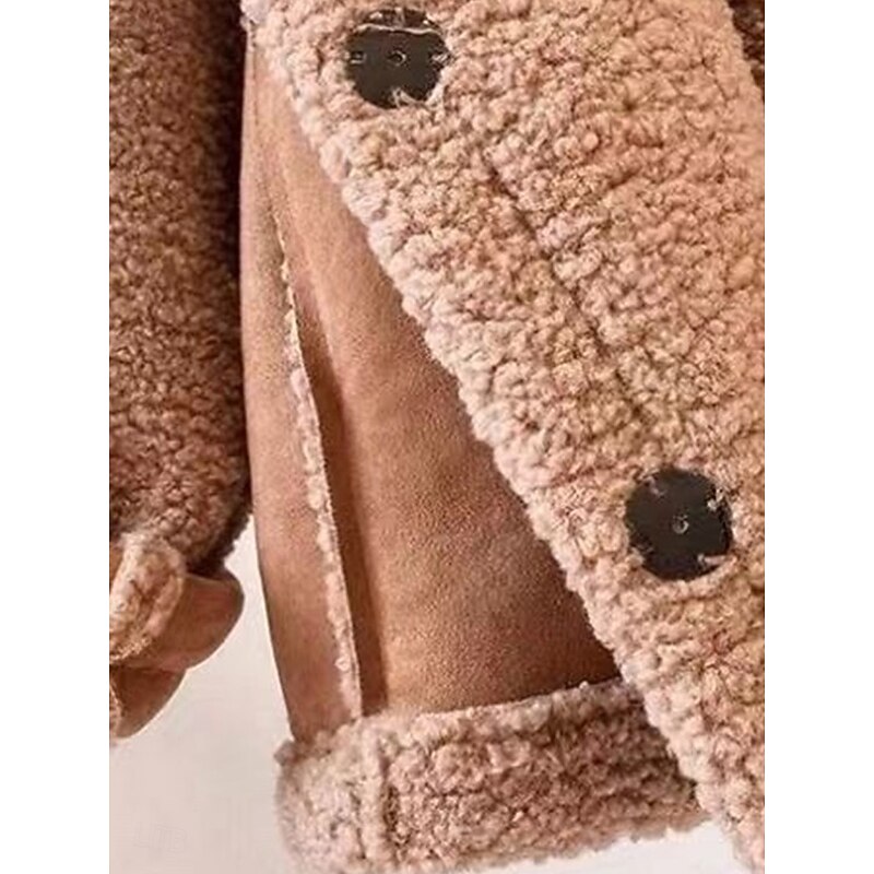 Women's Fleece Jacket Teddy Coat Hoodie Jacket Warm Breathable Buttons Pocket Fleece Lined Casual Plain Vacation Street Daily Wear Going out Single Breasted Regular Turndown Regular Fit Long Sleeve4