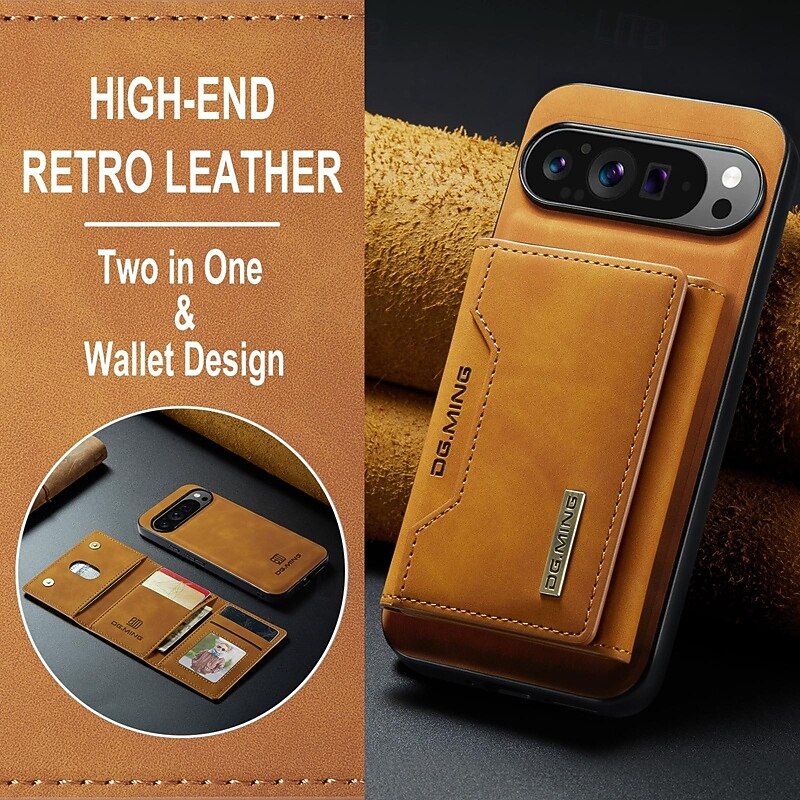 Phone Case For Pixel 9 Pro Pixel 9 Pro XL Pixel 8 Pro Pixel 8 Pixel 9 Pixel 7 Pixel 7 Pro Pixel 6 Pixel 6 Pro Pixel Fold Back Cover with Stand Holder Detachable Magnetic Retro TPU PU Leather3