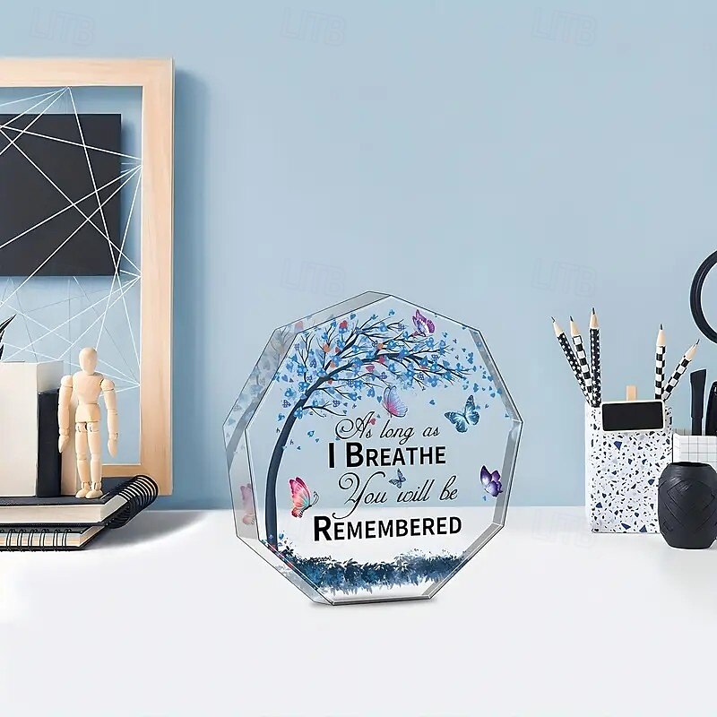 Memorial Acrylic Plaque As Long As I Breathe, You Will Be Remembered Acrylic Octagonal Memorial Sign, Thoughtful Remembrance Gift2