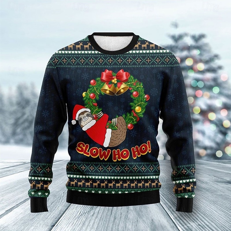 Ugly Christmas Sweater Men's Sweaters Santa Claus Snowman Snowflake Print Knitting Pullover Jumper New Years Eve Sweater Outdoor Daily Long Sleeve Crewnecks Dark Green Green Fall Winter S M L3