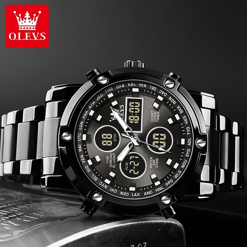 OLEVS 1106 Men's Watch Luxury Brand Quartz Watch Trend Sports Alarm Clock LED Display Waterproof Timing Code Watch Men's Watch2