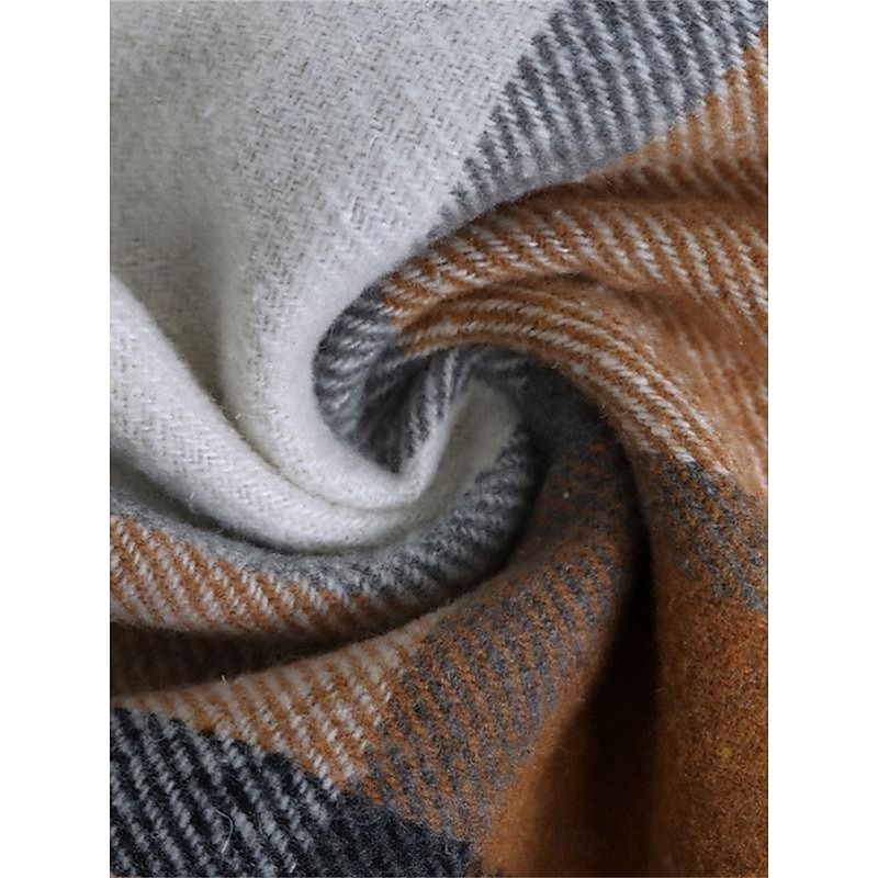 Women's Winter Coat Hoodie Jacket Outdoor Street Daily Wear Fall Winter Long Coat Regular Fit Thermal Warm Breathable Stylish Casual Jacket Long Sleeve Stripes and Plaid with Pockets Full Zip Khaki3