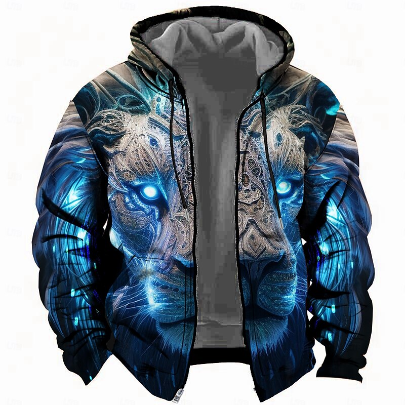 Men's Leopard Print Hoodie Hoodies Sweatshirt Fashion Cool Long Sleeve Hooded Holiday Travel Streetwear Yellow Red Drawstring Zipper Pocket Fall Winter Designer