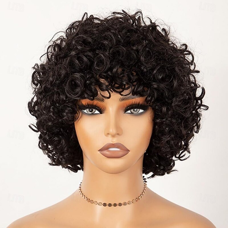 Short Curly Wig with Bangs Human Hair Wig for Black Women Short Curly Bob Wig Bouncy Curls Glueless Wig 150% Density2