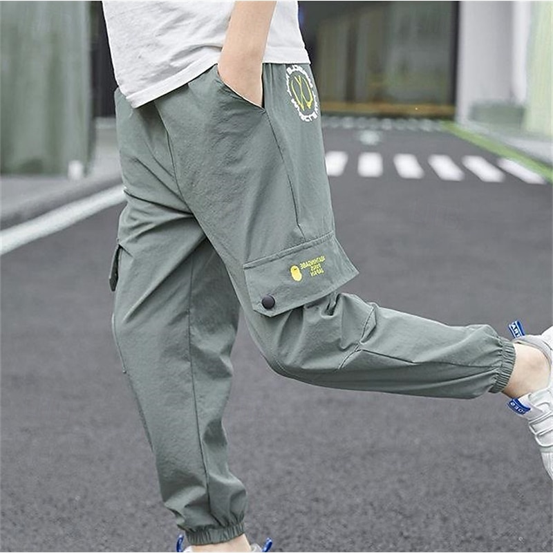 Kids Boys' Pants Cargo Pants Trousers Patchwork Pocket Solid Color Quick Dry Breathable Comfort Pants Outdoor Cotton Daily Basic Black Army Green Khaki Mid Waist4