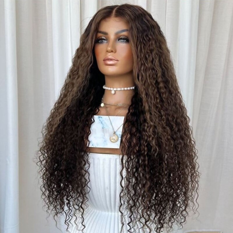 Human Hair 13x4 Lace Front Wig Middle Part Brazilian Hair Curly Auburn Multi-color Wig 130% 150% Density with Baby Hair Color Gradient Highlighted / Balayage Hair Glueless For Women Long Human Hair3