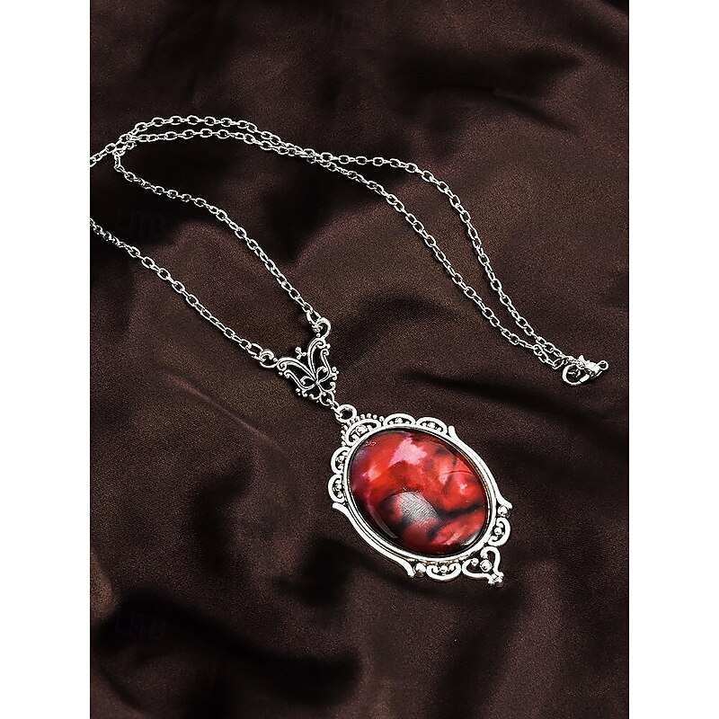 Women's Vintage Red Gemstone Pendant Necklace – Elegant Antique Design for Formal Events and Daily Wear