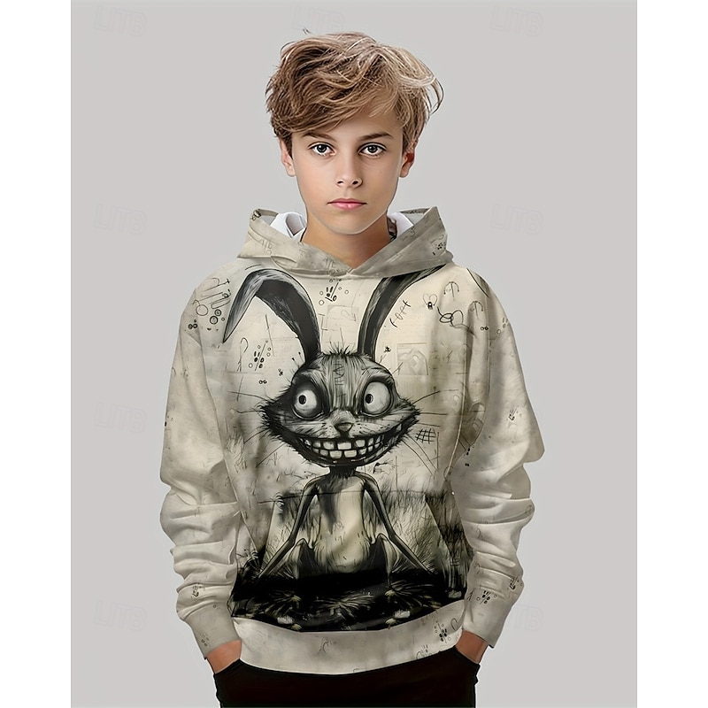 Boys 3D Graphic Rabbit Hoodie Long Sleeve Spring Fall Fashion Streetwear Kids 4-12 Years Hooded Outdoor Casual Daily Regular Fit