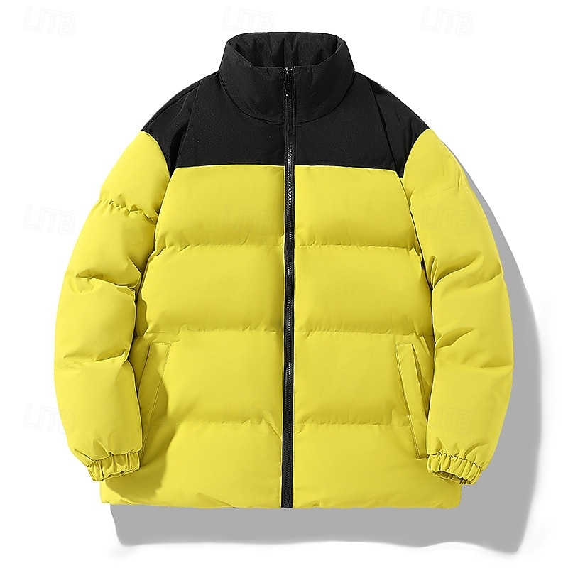 Men's Winter Coat Puffer Jacket Padded Jacket Pocket Polyster Daily Wear Date Vacation Regular Fashion Casual Comfortable Thermal Warm Fall & Winter Color Block Black Yellow Purple Khaki Puffer Jacket2