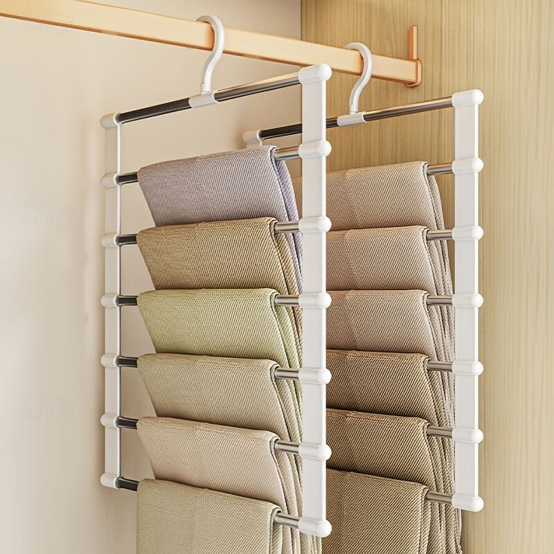 6 Layers Stainless Steel Trouser HangerMagic Foldable Pants Rack for Save Wardrobe SpaceLadder Hangers Storage Organizer