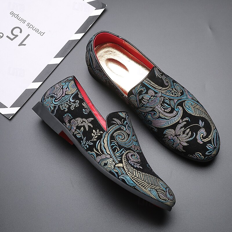 Men's Jacquard fabric Slip-On Loafers - Vintage Style with Floral Pattern, Comfortable Soft Sole, Ideal for Formal Events3