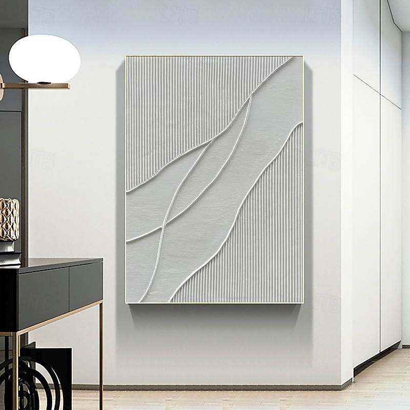 Black White Modern Minimalist Wall Art Modern Minimalist Art Black 3D Texture Painting Abstract Painting Home Wall Decor Stretched Frame Ready to Hang4