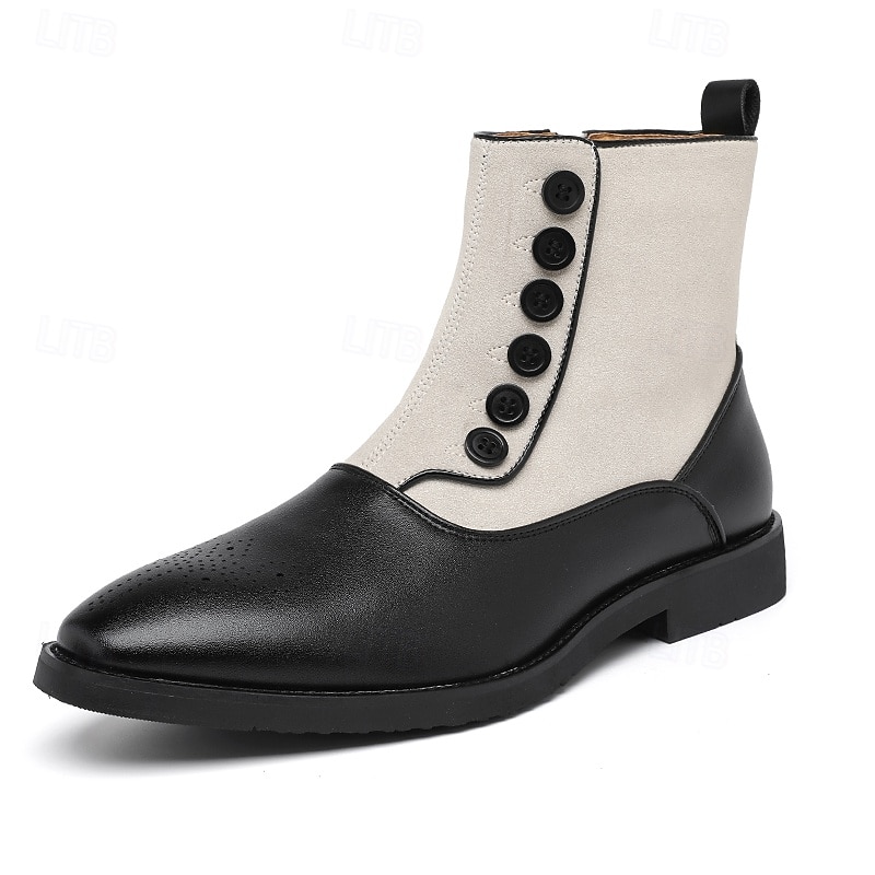 Men's Two-Tone Faux Leather Button Boots – Vintage Victorian Style Ankle Boots for Formal and Casual Occasions 21