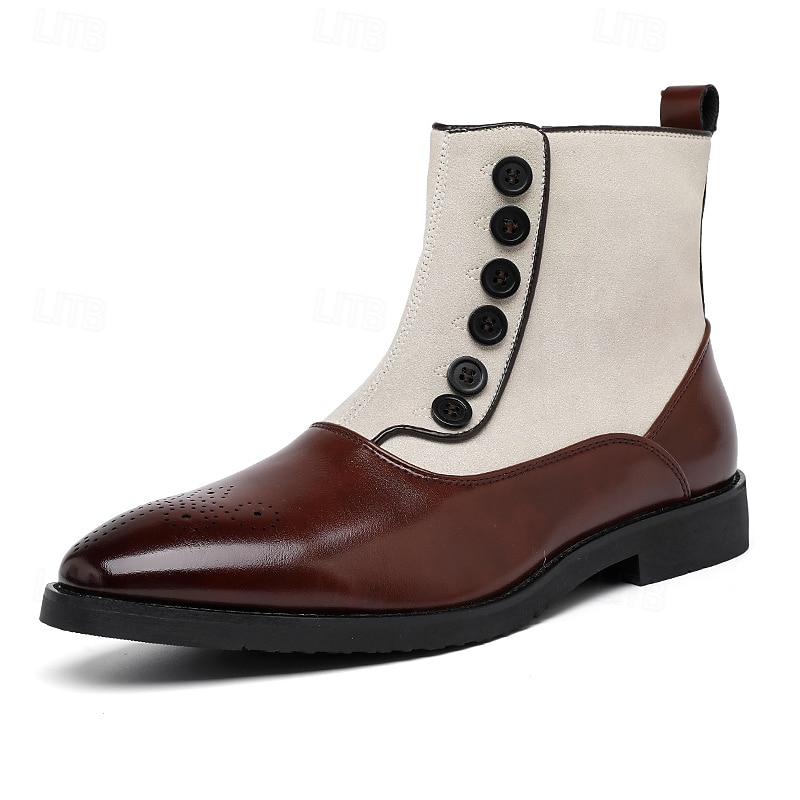 Men's Two-Tone Faux Leather Button Boots – Vintage Victorian Style Ankle Boots for Formal and Casual Occasions 10