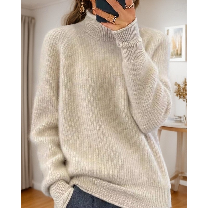 Women's Sweater Pullover Sweater Jumper Turtleneck Knit Knitted Raglan Sleeves Spring Fall Home Daily Holiday Daily Soft Long Sleeve Pure Color Yellow Pink4