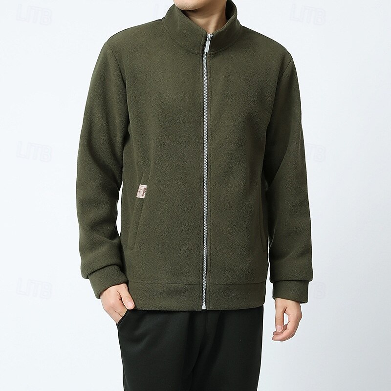 Men's Winter Jacket Casual Jacket Daily Vacation Thermal Warm Pocket Fleece Fall & Winter Plain Fashion Streetwear Stand Collar Regular Black Dark Grey Army Green Dark Blue Jacket3