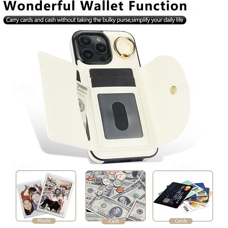 Phone Case For iPhone 17 Pro Max 17 Air 16 15 14 Pro Max Plus 13 12 11 Pro Max Back Cover Ring Holder Card Slot Shockproof Retro TPU PU Leather3