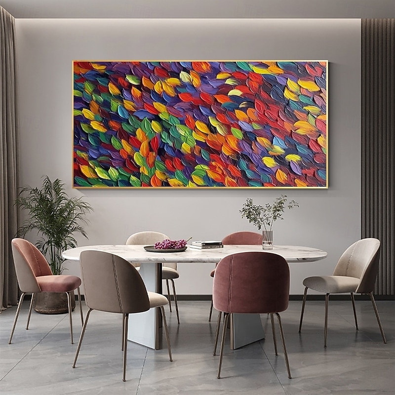 Handmade Colorful mordern Oil Painting on Canvas Large hand painted Abstract Textured Boho oil painting Wall Art Contemporary Minimalist artwork wall painting for Living Room bedroom home Decor