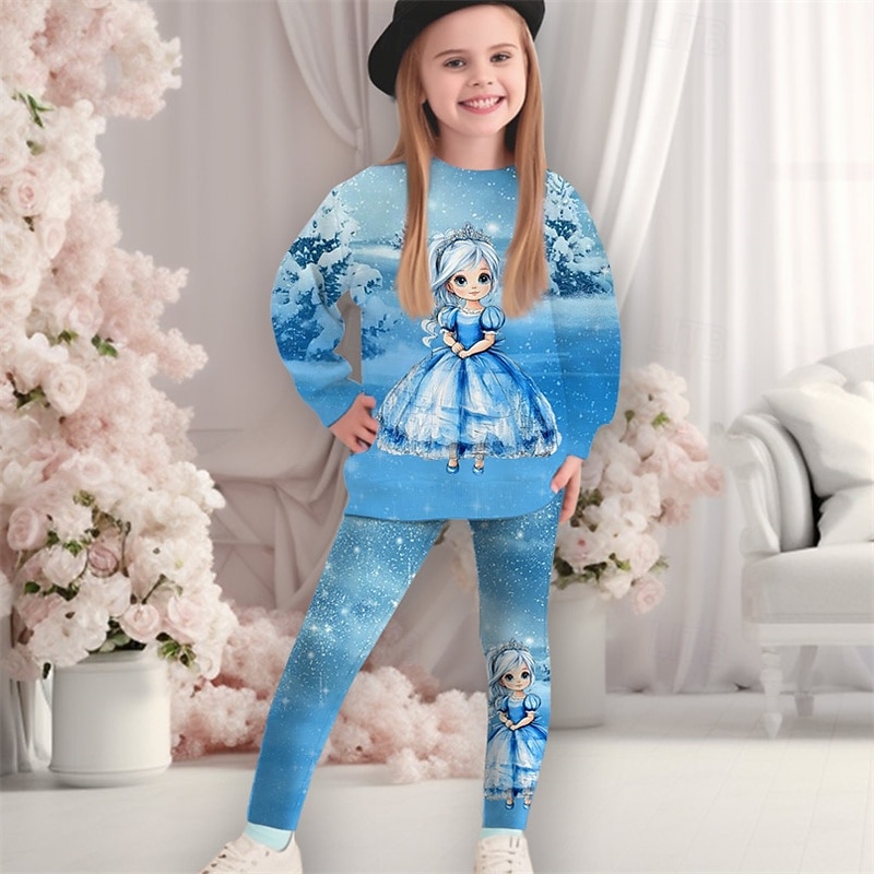 Girls' 3D Graphic Cartoon Snowflake Christmas Sets Sports Suit Tracksuits Long Sleeve Spring Fall Daily Casual Tights Kids 4-12 Years Crew Neck Outdoor Vacation Sports Tailored Fit2