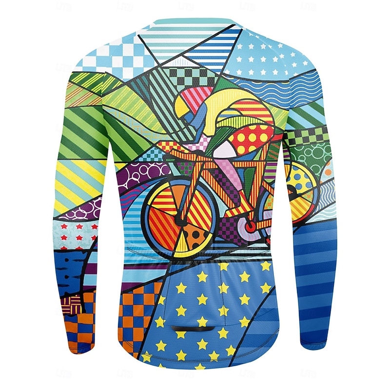 Men's Cycling Jersey Geometic Long Sleeve Bike Top with 3 Rear Pockets Mountain Bike MTB Road Bike Cycling Anti-slip Strap Quick Dry Reflective Strips Back Pocket Sports Blue Clothing Apparel2