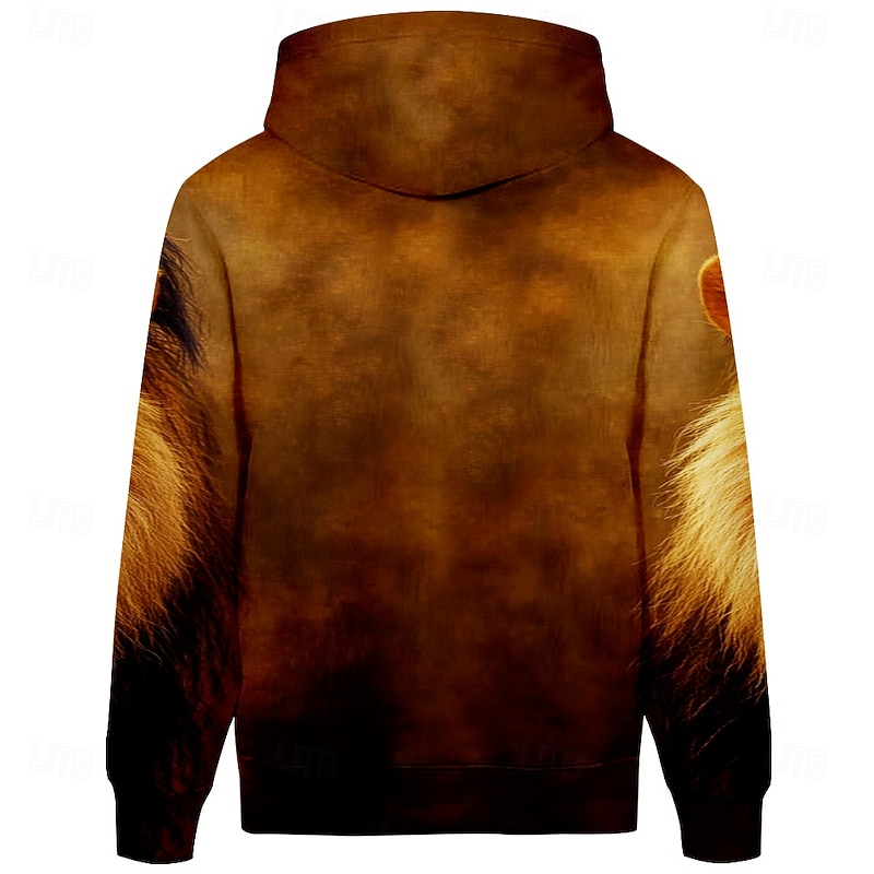 Men's Lion Hoodie Hoodies Sweatshirt Daily Casual Long Sleeve Hooded Vacation Sports Outdoor Streetwear Brown Print Front Pocket Spring &  Fall Designer2