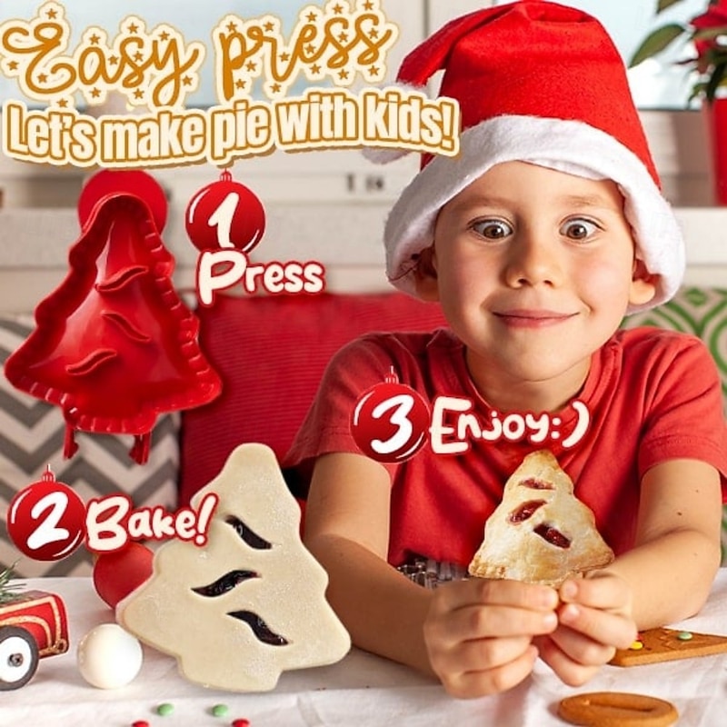 Christmas One-Press Hand Pie Maker, Xmas Cookie Moulds for Apple Pie and Pastry, Holiday Cookie Cutter and Pie Crust Press Tool2