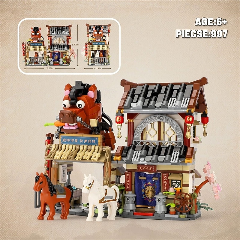 Chinese Street View Ancient Post Station Mini Building Blocks Building Toys Model Set for Girls Boys 6-12 Years Old 997 PCS Simulation Architecture Construction Toy Gift Idea for Adults4