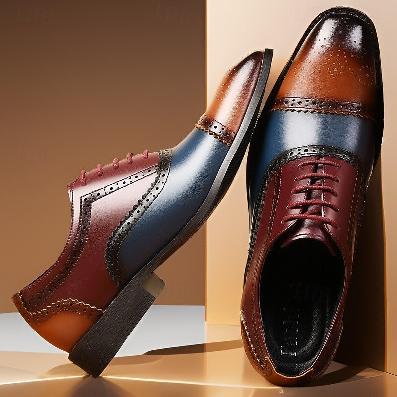 Men's Multicolor Wingtip Oxford Brogue Shoes – Faux Leather Lace-Up Dress Shoes for Formal and Business Occasions2