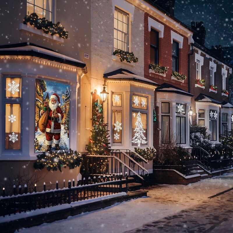 Christmas Window Cover Decorations, Fabric Santa Gift Festive Curtain Movie Poster Window Door Covering Decor for Farmhouse House, Happy Christmas Window Clings Decals Indoor Outdoor3