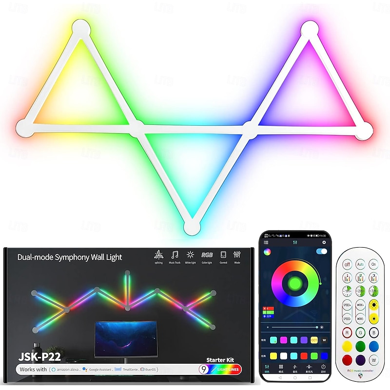 RGB LED Smart Light Gaming Light Lines Bluetooth APP Music Sync Home Wall Creative Decor Light Bars with 24 Key RF Remote control 16M Colors & 40 Sence Modes LED Wall Lights2