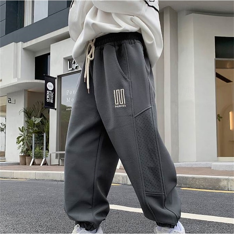 Kids Boys Sweatpants Trousers Pocket Solid Color Breathable Soft Comfort Pants Training Sports Daily Black Gray Mid Waist