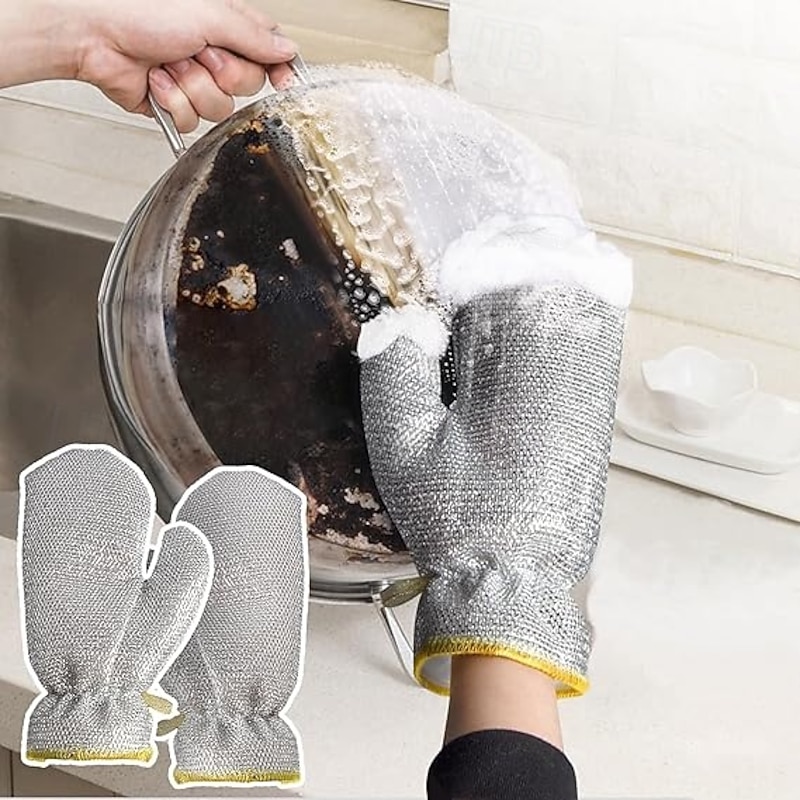 Housework Cleaning Gloves Steel Wire Ball Dish Washing Gloves Kitchen Dishcloth Dishwashing Cleaning Cloth Cleaning Tools