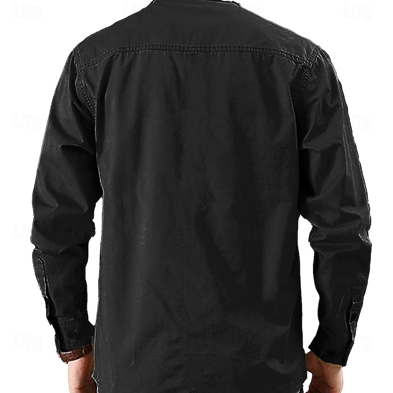 Men's Letter Printed Cowboy Work Shirt Western Shirt Cargo Shirt Long Sleeve Casual Tactical Sports & Outdoor Going out Winter Spring &  Fall Turndown Print Black4