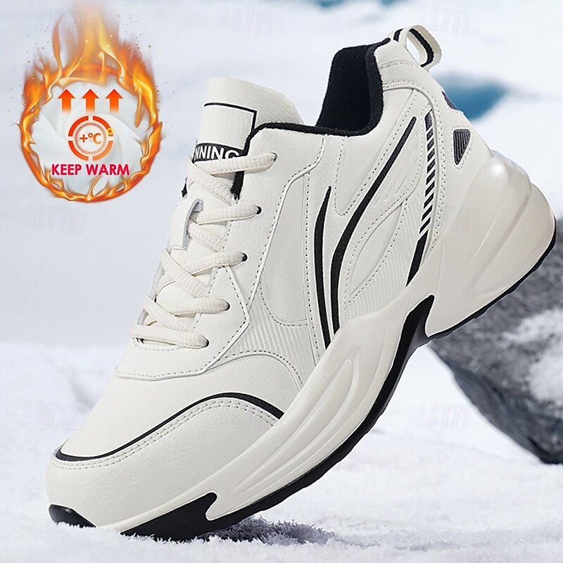 Men's Black Running Sneakers with Fur Lining, Winter Warm Athletic Shoes for Outdoor Sports and Casual Wear