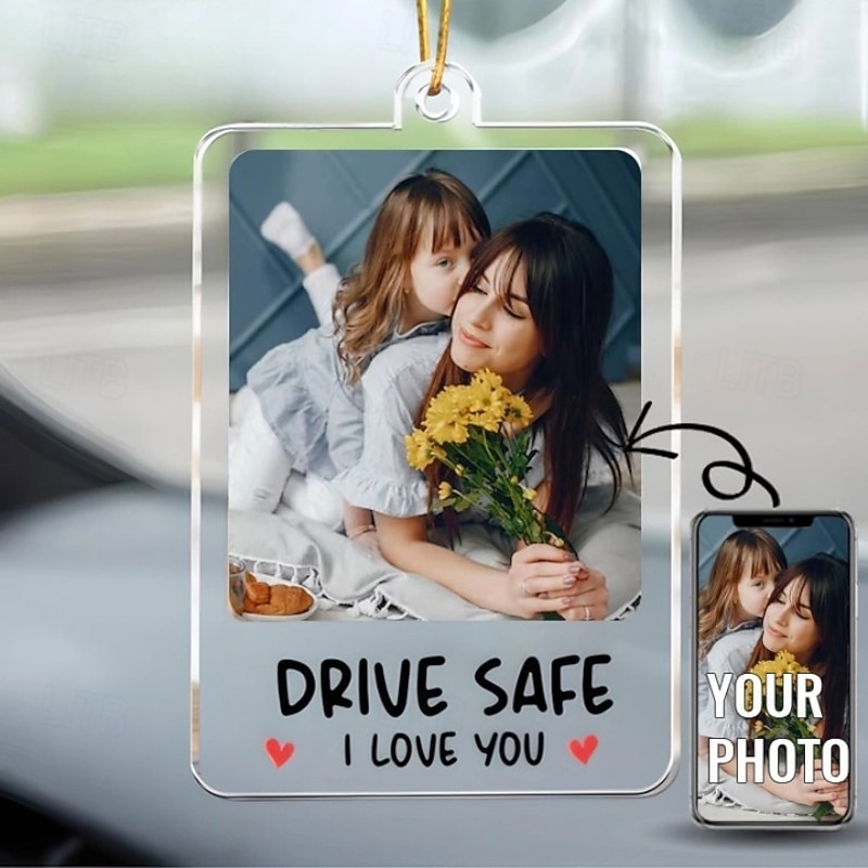 Personalized Car Photo Ornament Custom Best Gift for Dad, Acrylic Rearview Mirror Accessory, Father's Day, Mother's Day, Wedding, Anniversary Gift