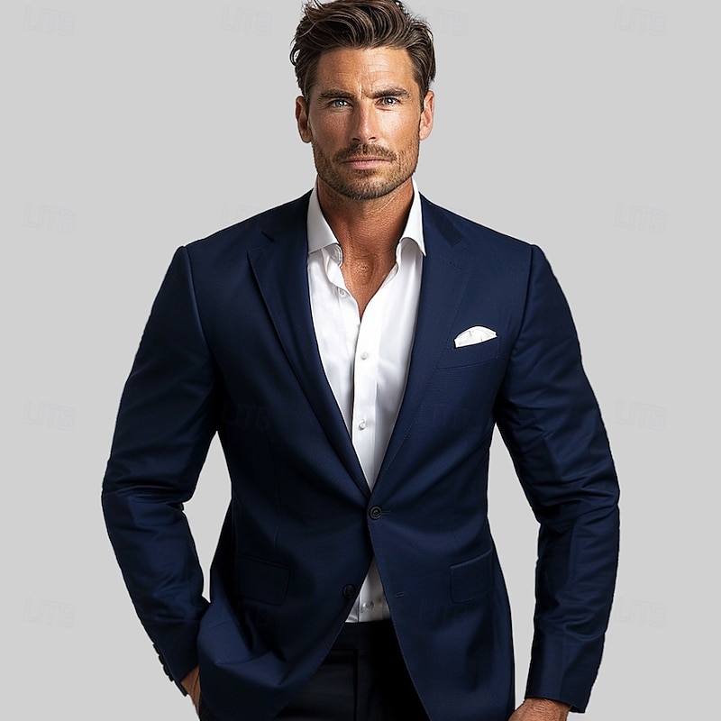Men's Wool Suit Blazer Formal School Wedding Elegant Warm Fall Winter Solid Color Single Breasted One-button Blazer Navy Blue