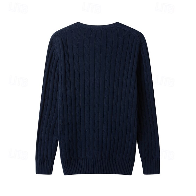 Men's Pullover Sweater Jumper Cropped  Sweater Knit Sweater Ribbed Cable Knit Knit Regular Knitted Plain V Neck Fashion Casual Daily Wear Date Clothing Apparel Fall & Winter Dark Navy Dark Green M L4
