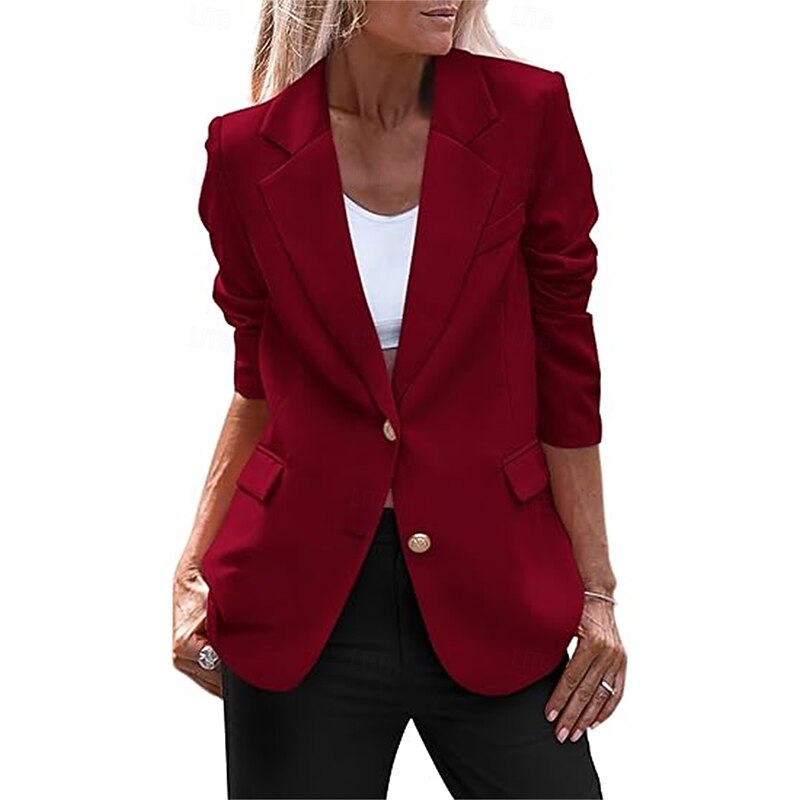 Women's Blazer Button Solid Color Casual / Daily Simple Regular Fit Outerwear Long Sleeve Winter Black S3