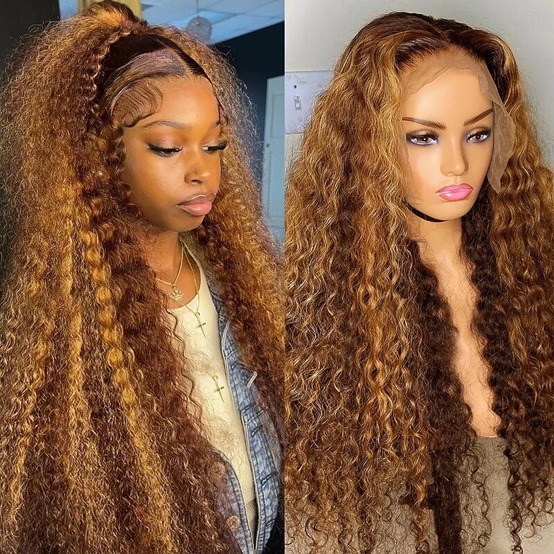 30 32 Inch Curly Highlight 13x6 Lace Front Human Hair Deep Wave 13x4 Lace Frontal Wig Brazilian 200 density Transpent Lace Front Wig For Women2