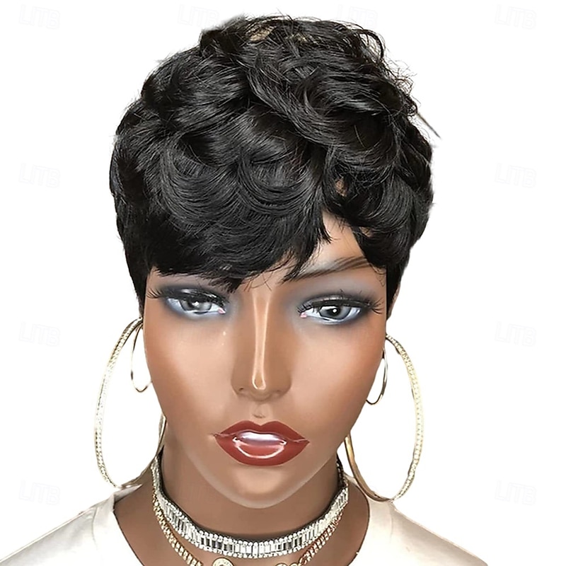 Pixie Wig Short Layered Natural Synthetic Wig with Bangs Short Black  Pixie Cut Hair Wigs For Women Short Wigs For Black Women