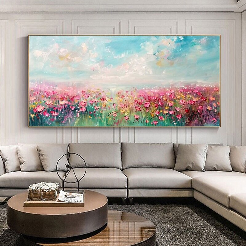 Sandy Sea Shore Flowers Blue Sky Hand Painted Wall Decor Living Room Acrylic Abstract Oil Painting Office Wall Art Textured Painting No Frame4