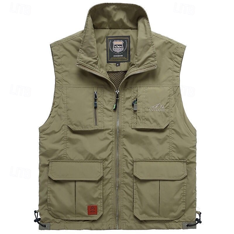 Men's Hiking Vest Sleeveless Vest Outdoor Comfortable Breathable Pocket Nylon Black Army Green Navy Blue Hunting Fishing Climbing